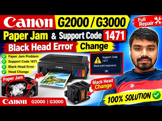 🔥 Canon G2000 / G3000 Paper Jam & Support Code 1471 Error | Black Printhead Error | 100% Solution