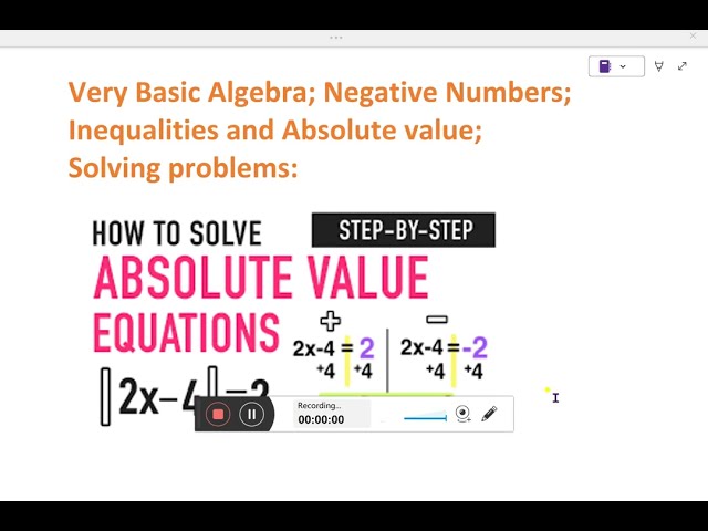 Very Basic Algebra; Negative Numbers; Inequalities and Absolute value; Solving problems:- 13.