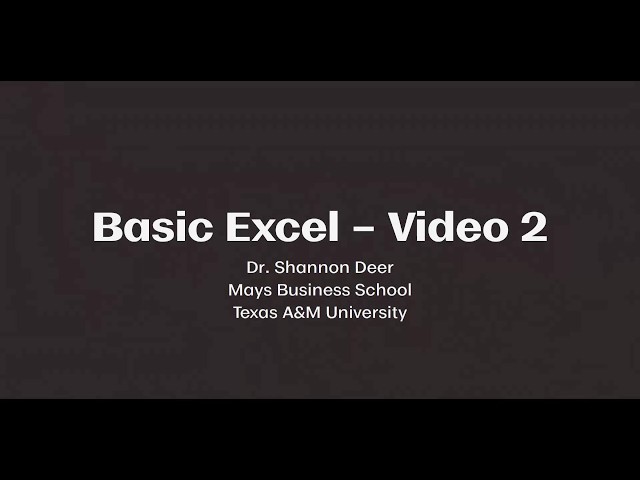 Mays MBA Prep Basic Excel Video 2