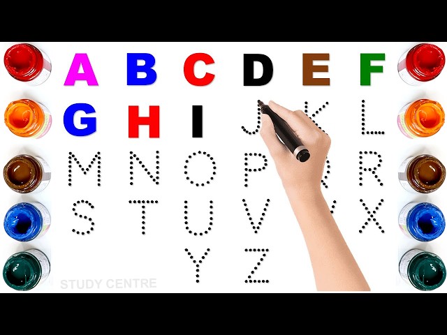 Alphabet, ABC song, abcd, a to z, Kids rhymes, collection for writing along dotted lines for toddler