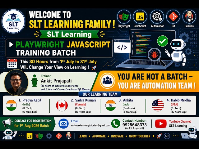 Day 1 - Introduction Training Batch to Playwright with JavaScript  SLT Learning  By Ankit Prajapat