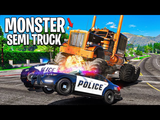 Destroying Cops with Monster Semi Truck.. GTA 5 RP