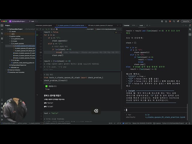 Claude Code 켜놓고 Python Stacks & Queues 완벽 정리 | 괄호 검증, deque 실습