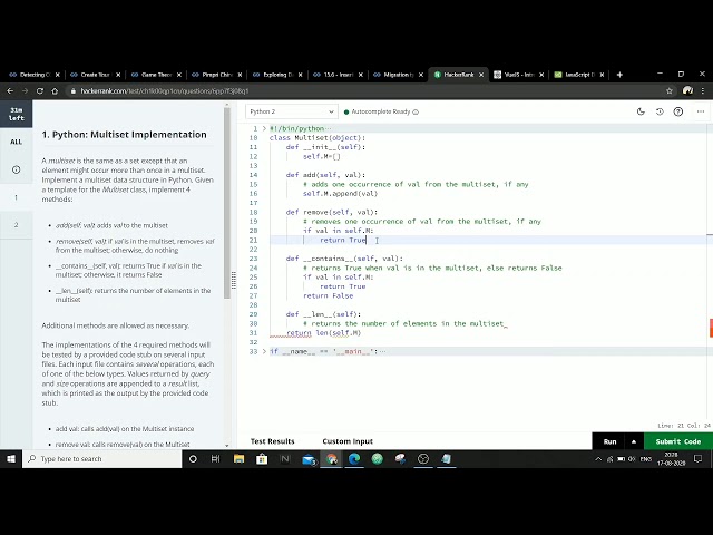 Hackerrank Python Certification Solutions | Multiset class in python