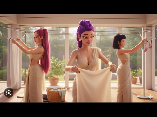 KPop Demon Hunters 2 Huntrix hanging wet clothes to dry