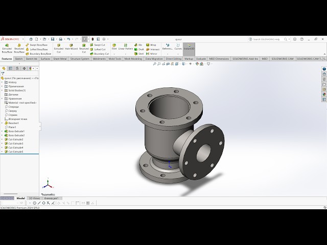 How to Draw a Flanged Tee Valve Body in SolidWorks   3D Modeling & 2D Drawing