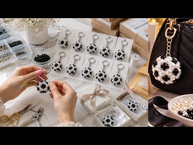 DIY Football Keychain ⚽ | Easy Pearl Bead Keychain Tutorial | Handmade Gift & Small Business Idea