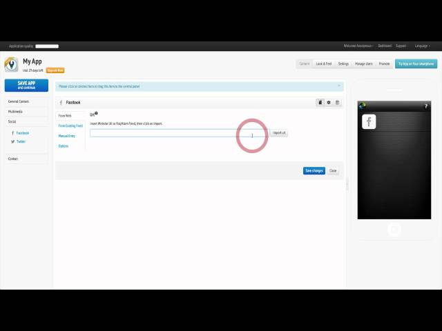 [Tutorial] How to insert and manage the "facebook" page on your mobile app // AppsBuilder