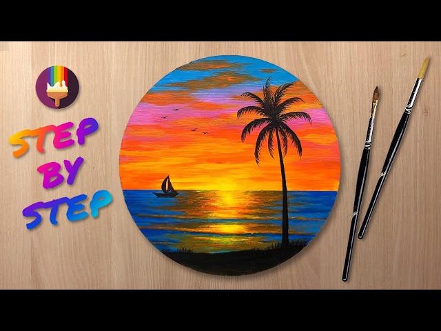Easy Acrylic Sunset Beach Painting Tutorial | Step by Step for Beginners