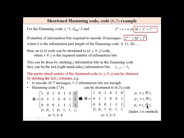 Hamming codes Pt  2, shortened code