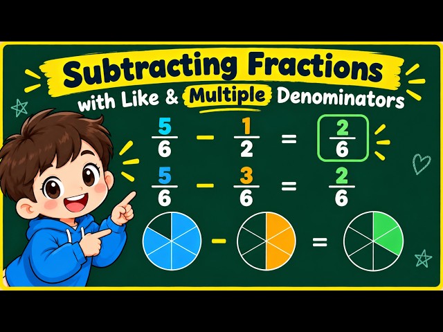 Subtracting Fractions with Like & Unlike Denominators | Visual Math for Kids 🍕