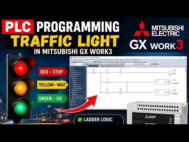 🚦 Traffic Light PLC Programming in Mitsubishi GX Works3 | Ladder Logic Tutorial