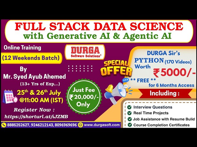 FULL STACK DATA SCIENCE with Generative AI & Agentic AI (Weekends Batch) Online Training @ DURGASOFT