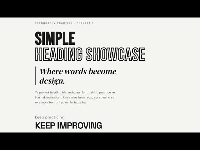 Simple Heading Showcase | HTML & CSS Typography Practice Project 1 | Mini Project |@codesgirl96