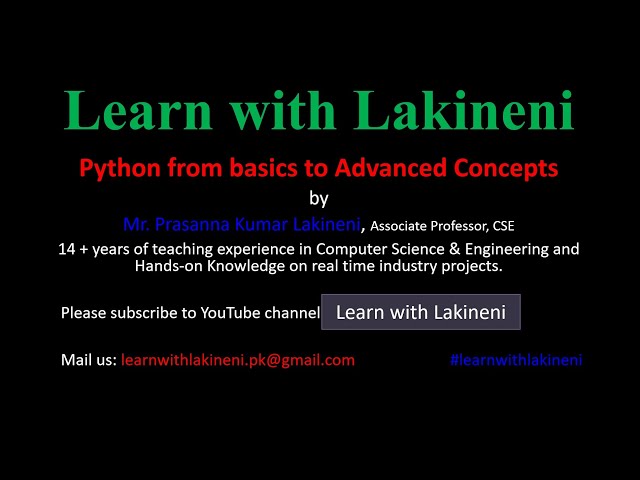 Python Part-2 (fundamentals) | basics to advanced concepts | Learn with Lakineni (Prasanna Kumar)