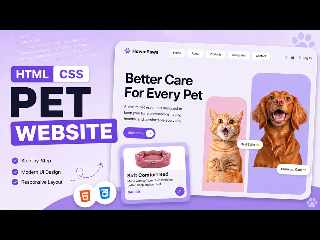 How To Make A Website Using HTML And CSS Only | Pet Website Design