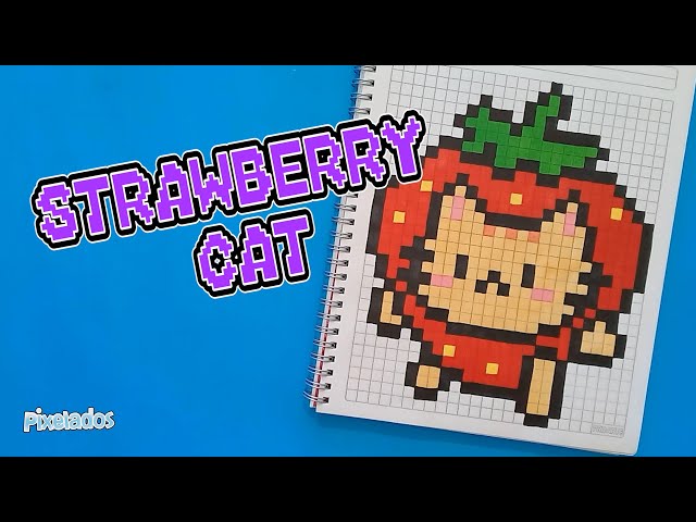 HOW TO DRAW STRAWBERRY CAT step by step in PIXEL ART - PIXELATED