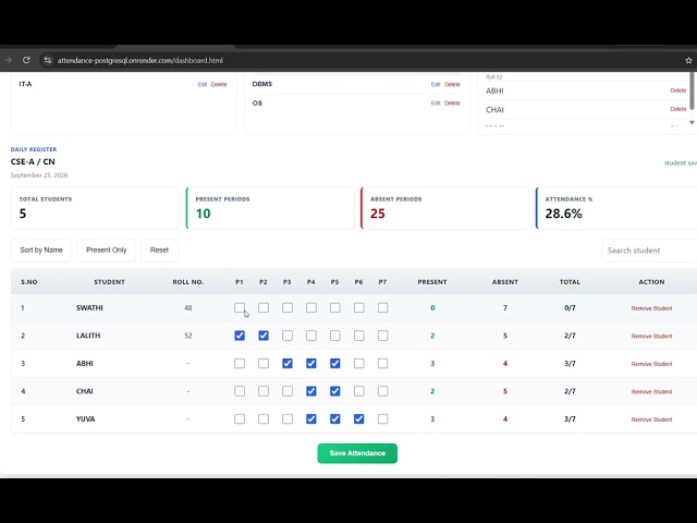 Attendance Management - Full Stack Web Application Project For beginners built using Node.Js Backend