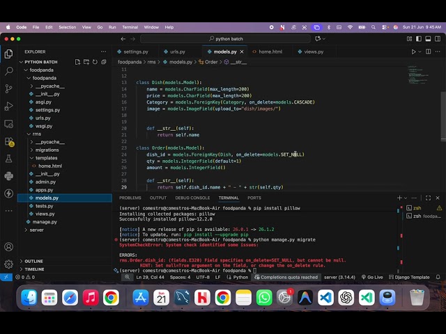 Python Django | Food Panda - Restaurant Management System - Part 1