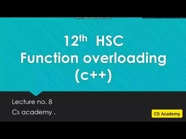 12th HSC | Function overloading concept of C++ | lecture 8