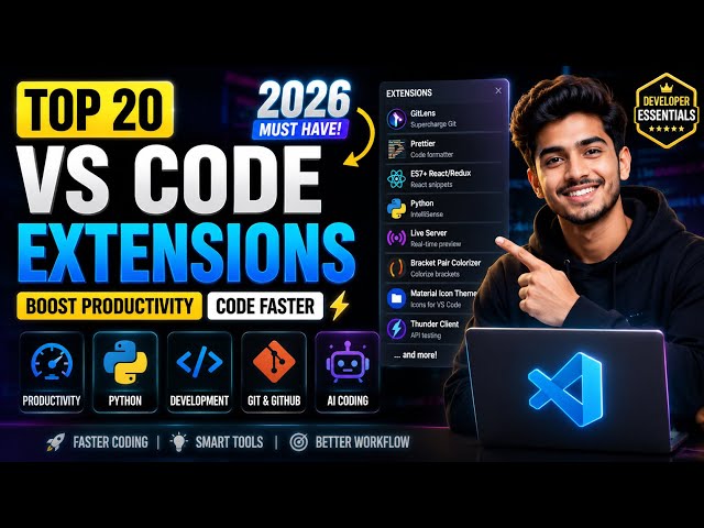 Top 20 VS Code Extensions 2026 🚀 | Best Visual Studio Code Extensions for Faster Coding