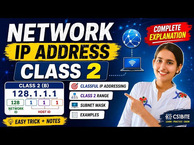 IP Address Class 2 (Class B) Explained in Hindi | Network ID, Host ID, Range & Subnet Mask 