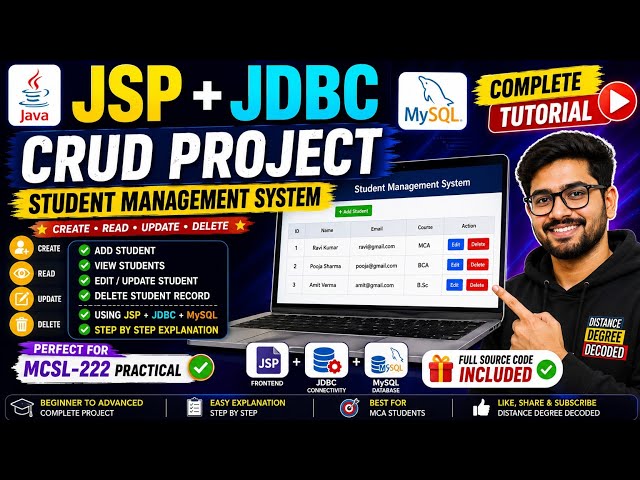 JSP + JDBC CRUD Project | Complete Student Management System | MCSL-222 Practical | Eclipse + MySQL