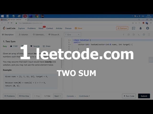 Problem Analysis 1 leetcode.com Two Sum. C++ Solution