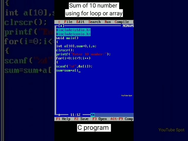 Sum of 10 number using array or for loop in c || #coding #shorts #viral #shortsfeed