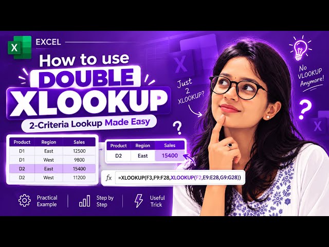 Double XLOOKUP in Excel | 2-Criteria Lookup Made Easy @Siddhi_Awankar  #tech #engineer  #exceltricks