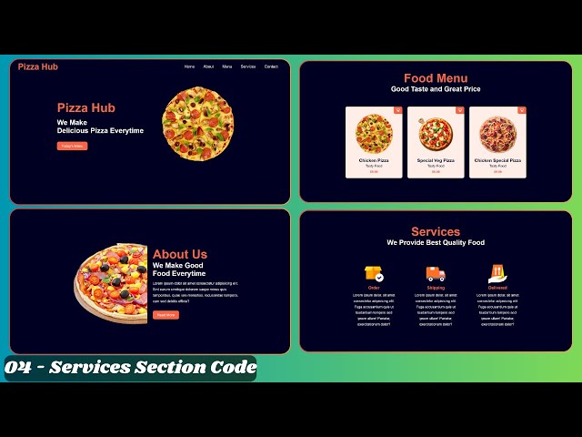 Build a Complete Responsive Food & Restaurant Website using HTML CSS JavaScript | Services Section