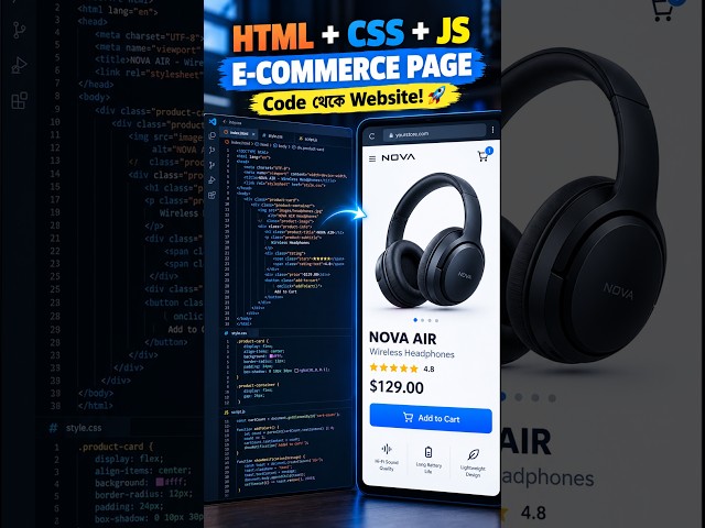 🔥 HTML CSS JavaScript দিয়ে Modern E-Commerce Product Page বানান! | Add to Cart Interaction  #coding