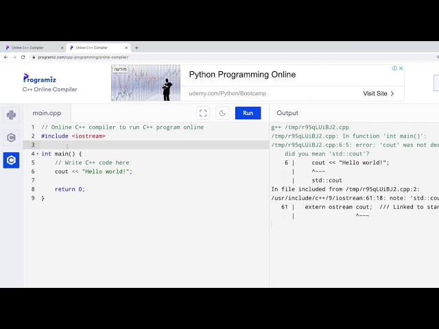 Online C++ Complier| Programiz| বিনামূল্যে অনলাইন সি ++ কমপ্লায়ার | প্রোগ্রামিজ