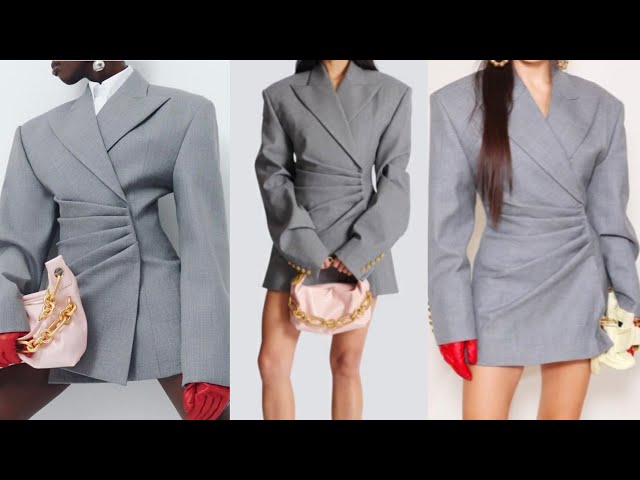 How to draft this structured double breasted blazer dress with side pleats | step by step tutorial |