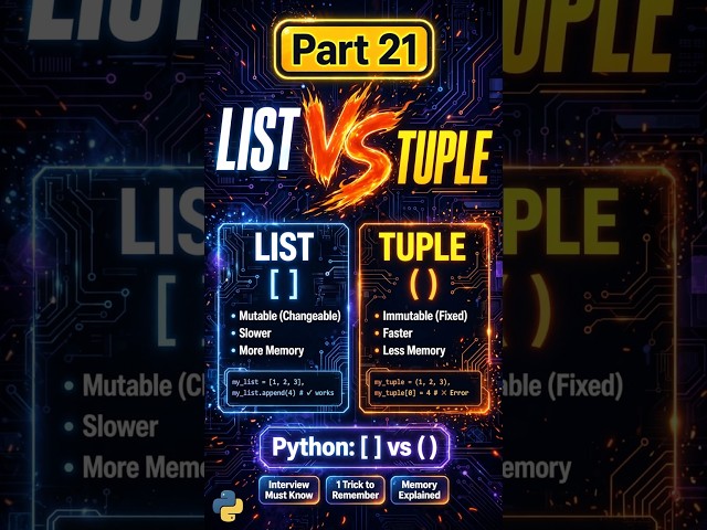 List vs Tuple in Python 🔥 | Python Technical Interview Question | Part 21 #shorts  #python