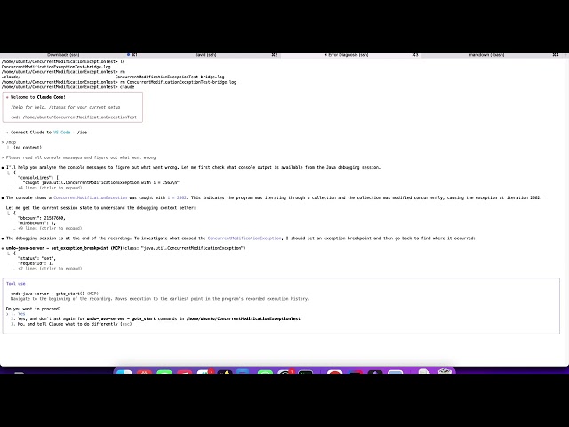 Debugging ConcurrentModificationException with Claude Code and Undo for Java (MCP Preview)