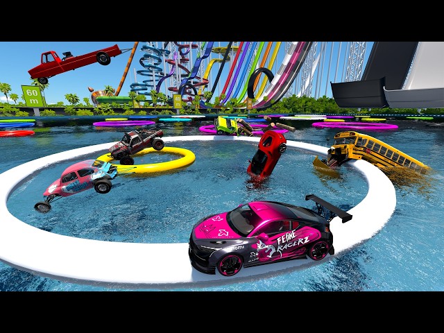Launching Random Cars into Lake Off Huge Ramps