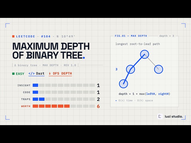 LeetCode 104: Maximum Depth of Binary Tree — O(n) Solution in Dart