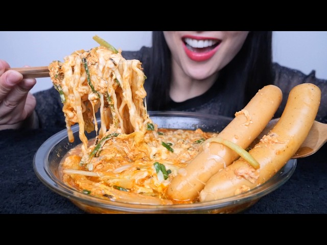 CHICKEN SAUSAGE + CHEESY SPICY NOODLES (ASMR EATING SOUNDS) NO TALKING | SAS-ASMR