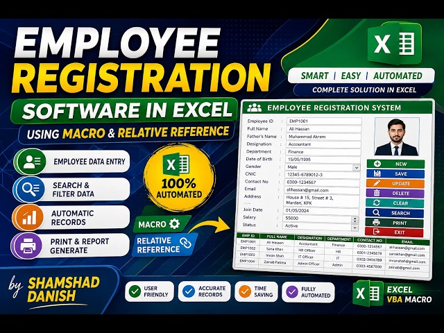 Employee Registration Software in Excel || Uses of Macro and Relative reference