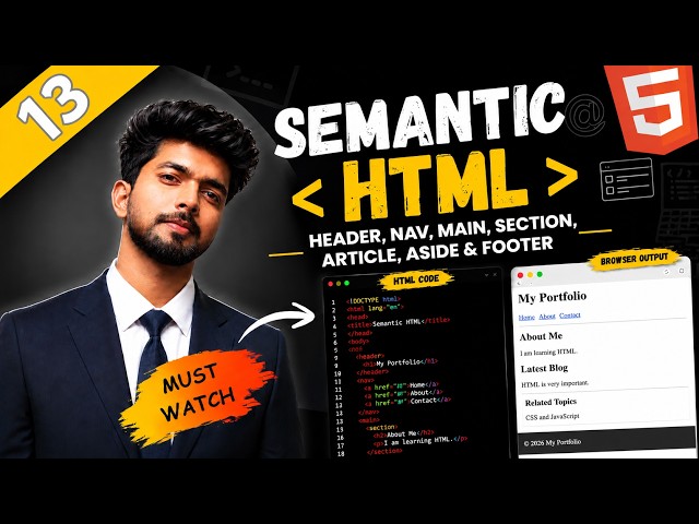 Semantic HTML Explained | Header, Nav, Main, Section, Article, Aside & Footer | CodiXo #13