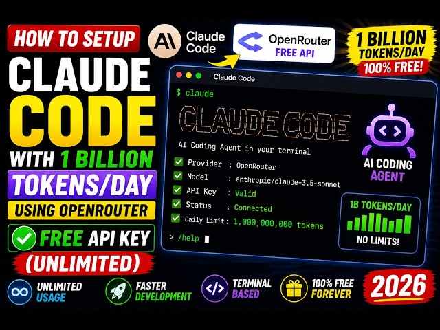 How to Setup Claude Code With 1 Billion Tokens/DAY Using OpenRouter FREE API Key (UNLIMITED) in 2026