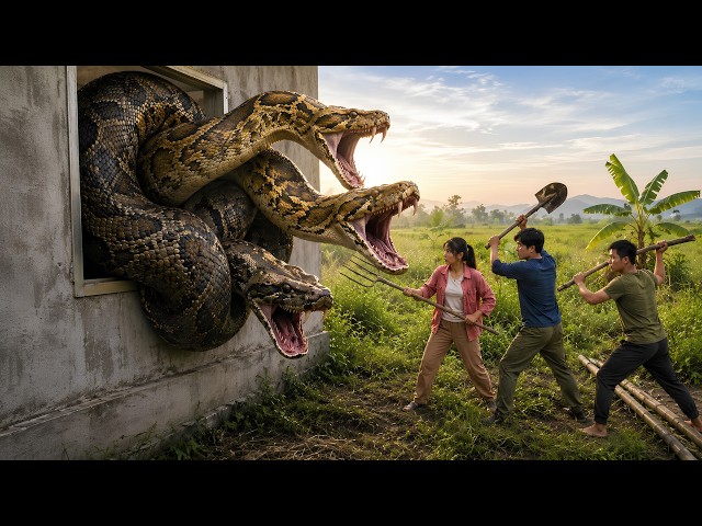 A group of daring hunters surrounded and captured a nest of ferocious pythons and giant snakes.