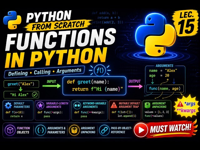 Basics of Functions in Python | Defining, Calling & Arguments | Python From Scratch | Lec. 15