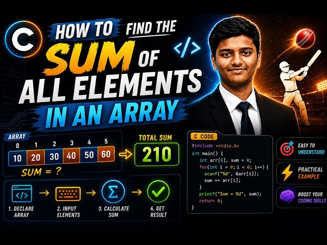 How to Find the Sum of All Elements in an Array in C Programming | C Tutorial #20