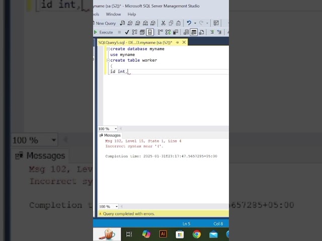 Create database and table in SQL server #database #ytshorts #sqlserver #viral