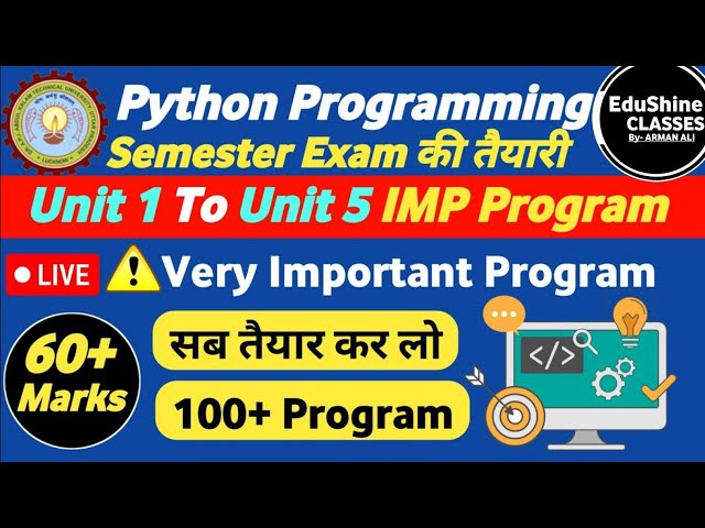 🔴Python Programming 100+ Program BCC402| Python Programming Unit 1 to Unit 5 Important Program PDF|