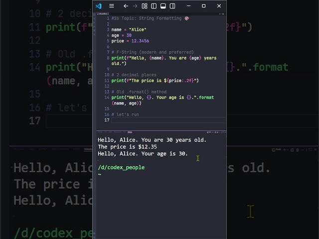 [26] Python String Formatting 🎨 | Codex People #Shorts #Python #coding #programming #learnpython