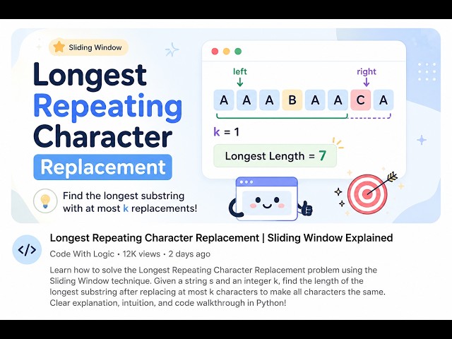 LeetCode 424: Longest Repeating Character Replacement | Optimal Sliding Window Solution