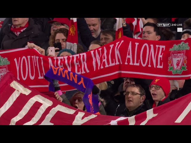 'You'll Never Walk Alone' drowns out the Champions League anthem! Incredible Anfield atmosphere